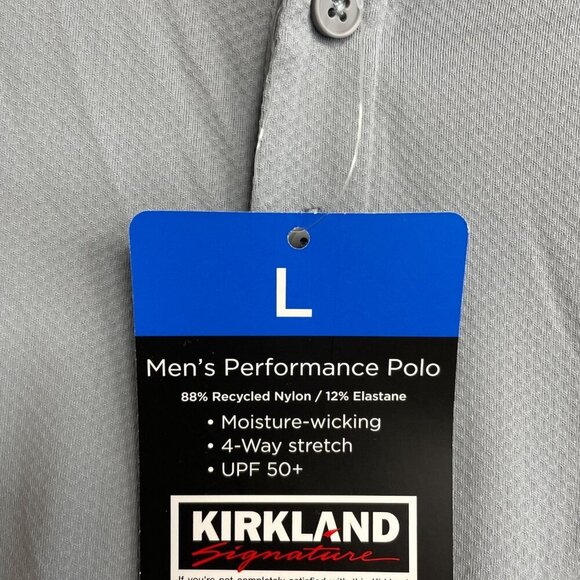 NEW Kirkland Signature Men's L Performance Polo Shirt UPF 50+ Gray - Picture 7 of 8